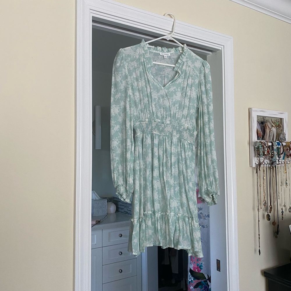 Blu Pepper Light Green Floral Long Sleeve Dress